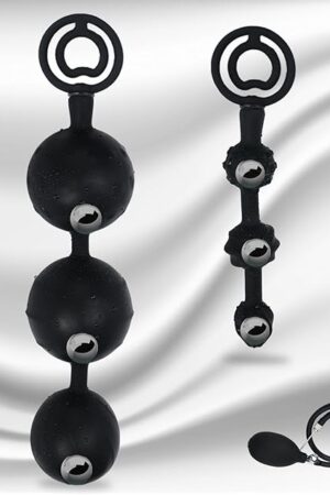 Inflatable Silicone Anal Plug with Cock/Penis Ring, Anal Balls Sex Toys with Spots on & Steel Beads in for More Vagina & Anus Stimulation Adult Anal Sex Toy (Triple Beads)