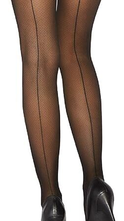 Women's Contrast Top Cuban Heel Backseam Stockings, Black, One Size
