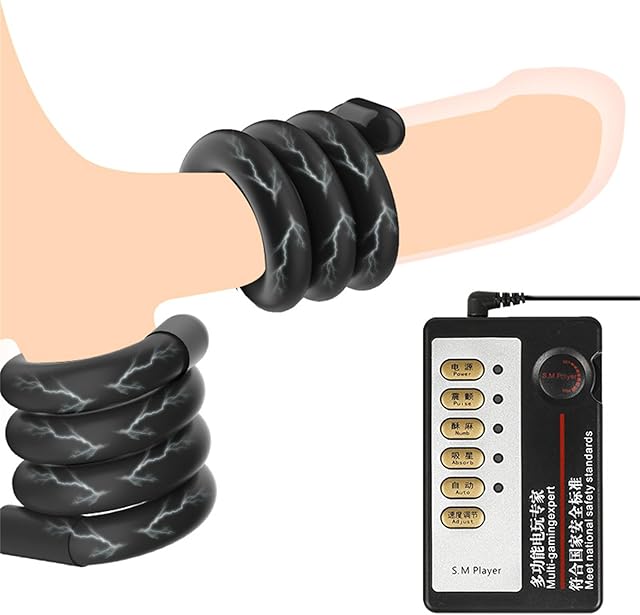 Electric Shock Bondage Training Masturbation Penis Ring Winding Exercise Endurance Trainer Electric Shock Cock Ring Male Bondage Penis Ring