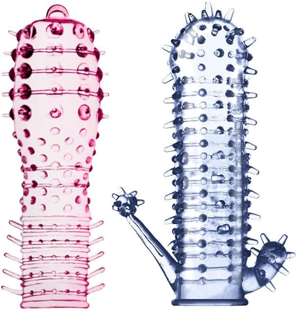 Honeypleasures Male Condom Penis Sleeve Spiked Dotted Tentacles for Increased Sensation Sensitivty and Bed Play Textured with Ball Loop Reusable, Increase 10% Girth (2 Pack Blue/Pink)