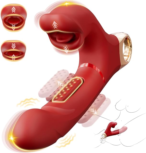 G Spot Vibrator Dildo Sex Toys - 3 in 1 Tongue Rose Clitoral Vibrator with 7 Flapping & 5 Biting Vibration Modes, Waterproof Nipple Stimulator Rabbit Vibrator, Adult Female Sex Toys for Women Couple