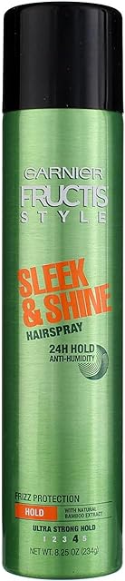 Garnier Fructis Style Sleek and Shine Anti-Humidity Hairspray, Ultra Strong Hold, Frizz Protection 825 Oz, 1 Count (Packaging May Vary)
