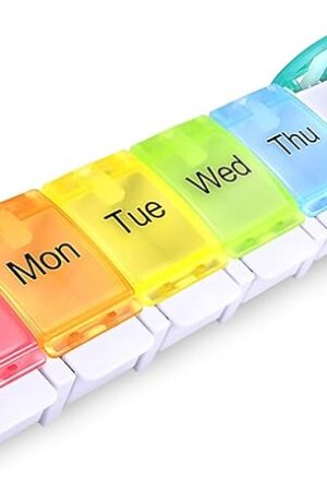 AUVON Weekly Pill Organizer Arthritis Friendly, BPA Free Travel 7 Day Pill Box Case with Spring Open Design and Large Compartment to Hold Vitamins, Cod Liver Oil, Supplements and Medication