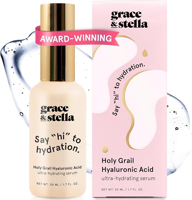 grace & stella Award Winning Hyaluronic Acid Serum (50ml/17 fl oz) Hydrating Hyaluronic Acid Serum for Face - Acido Hialuronico for Women - Remove Fine Lines, Wrinkles, Anti Aging - Vegan Skincare