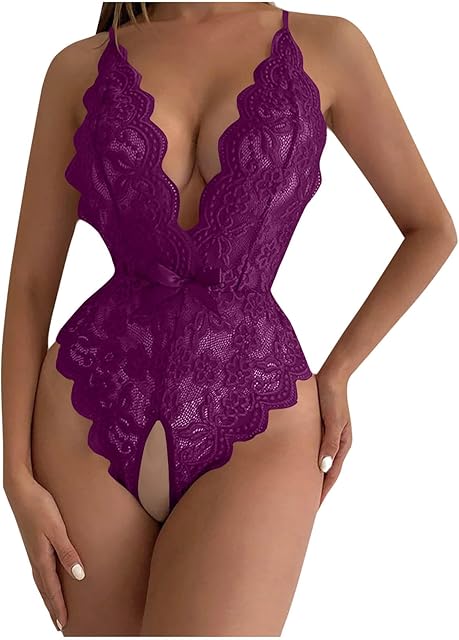 Women One Piece Lingerie Deep V Lace Bodysuit Babydoll Teddy Underwear Lace Teddy Boudoir Sexy Babydoll Nightgown