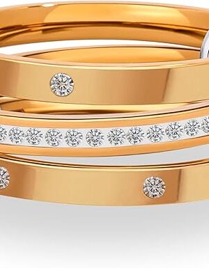Gold Stainless Steel Rings for Women non Tarnish Stacking Interlocking Mixed Metal Cubic Zirconia pave Rings 18k Gold Plated and Chunky Rings Love Purity Vintage And Statement Mothers Ring