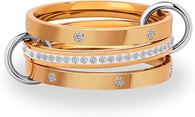 Gold Stainless Steel Rings for Women non Tarnish Stacking Interlocking Mixed Metal Cubic Zirconia pave Rings 18k Gold Plated and Chunky Rings Love Purity Vintage And Statement Mothers Ring