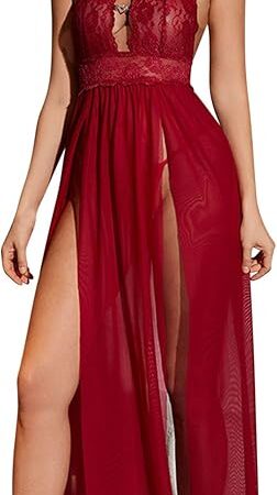 Women Lingerie Lace Babydoll Strap Chemise Halter Teddy V Neck Mesh Nightgown Exotic Nightwear for Sex Naughty Play