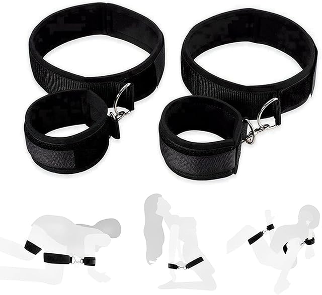 BDSM Sex Bed Bondage Restraints Kit Rope Straps Toys Thigh Restraints Handcuffs Sex Bed Adult Set Bondage Gear Accessories Sex Hand Cuff Bracelets Set for Adults Bedroom Couples Kinky Game P23