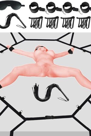 BDSM-Sex-Bondage-Kit Couples Bed Restraints Set,10 Pcs Adult Sex Toys with 4 Adjustable Wrist Thigh Cuffs,Whip,Eye Mask