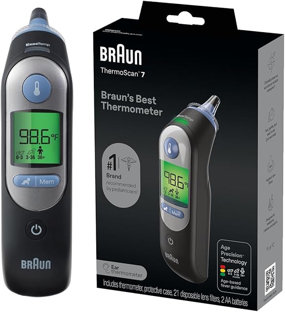 Braun ThermoScan 7 Digital Ear Thermometer, Age-Adjusted Fever Guidance, Baby and Infant Friendly, No 1 Brand Recommended by Pediatricians, FSA and HSA Eligible