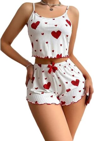 Womens V Neck Cami Set Ruffle Camisole Lingerie Nightwear Sexy Pajamas Lounge Sets Cute Pajamas Ladies Pajamas Sets