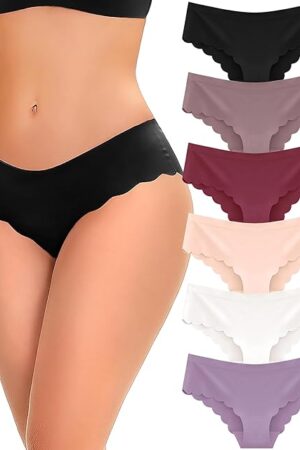 6 pack Seamless Underwear for Women Sexy Low Rise Hipster Wave Edge No Show Bikini Panties Womens Cheeky S-XL