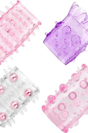 4 PCS Reusable Penis Sleeves, Random Color Condoms Male Cock Extender Enlarger G-Spot Stimulation Sex Toys for Couples