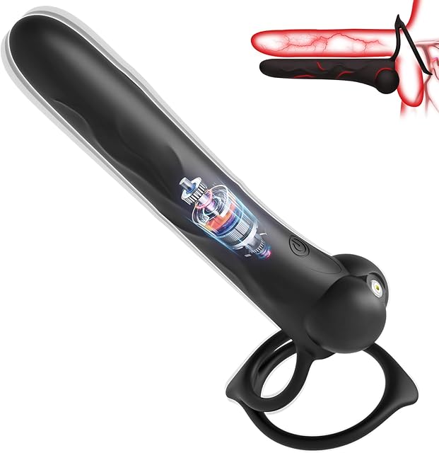 Dual Cock Ring Anal Vibrator Prostate Massager Sex Toys for Men Women Couples, Multiple Vibration Modes Silicone Vibrating Anal Plug Butt Plug Dildo Stretchy Penis Ring