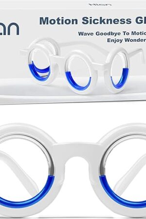 Hion Motion Sickness Glasses, Car Sickness Glasses,Relieve Carsickness Airsickness Seasickness Glasses,Anti Nausea Vertigo Glasses, No Lens Liquid Glasses for Adults or Kids(1Pair Without Bags)