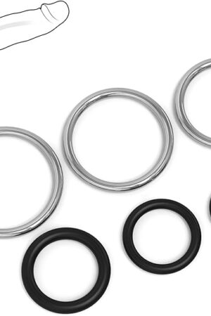 6 PCS Metal Male Cock Ring Set,Silicone & Stainless Steel Penis Ring for Male,Erection Enhancing and Delay Control Sex Toy for Men