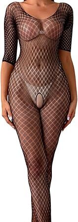 Women's Sexy Fishnet Stocking Lingerie Hollow Nightwear Semi Cut Out Shapewear Mesh Bodysuit Naked Back Tights