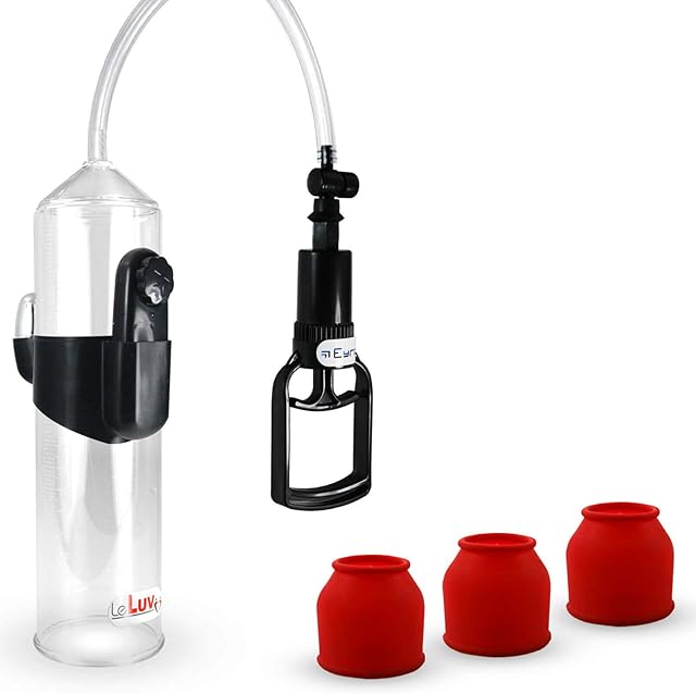 LeLuv Vacuum Pump Vibrating Easyop Tgrip 2.25 Inch x 9 Inch Cylinder Clear Hose Male Enhancement Bundle with 3 Small Silicone Sleeves