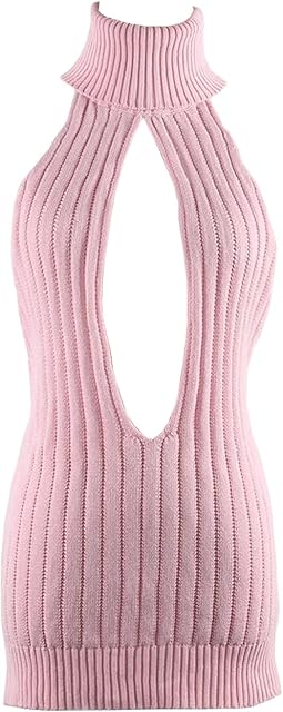 Women's Sexy Virgin Killer Sweater Backless Sweater Dress Hollow Out Cosplay Knit Tank Top Vest