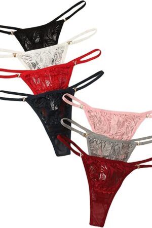 Women's 7 Pieces Lacy G-String Thongs Sexy Underwear Low Rise T-Back