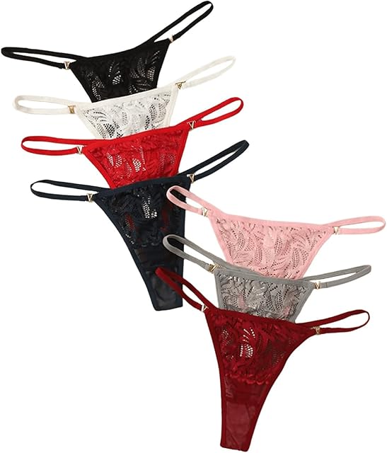Women's 7 Pieces Lacy G-String Thongs Sexy Underwear Low Rise T-Back