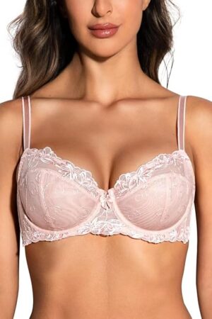 Womens Minimizer Lace Bras Plus Size Underwire Full Coverage Unlined Bra