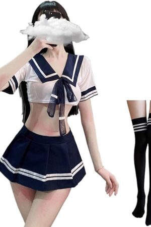 Women Lingerie Sexy Schoolgirls Outfit Lingerie Roleplay Cosplay Sailor Costumes with Socks Lovely