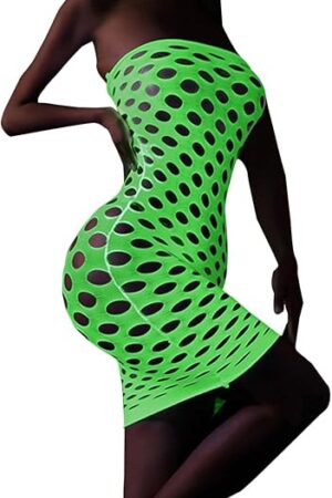 Women's Glow in The Dark Fishnet Lingerie Sets Sexy Mesh Tank Top Bodycon Wrap Mini Skirt Set
