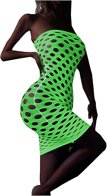 Women's Glow in The Dark Fishnet Lingerie Sets Sexy Mesh Tank Top Bodycon Wrap Mini Skirt Set