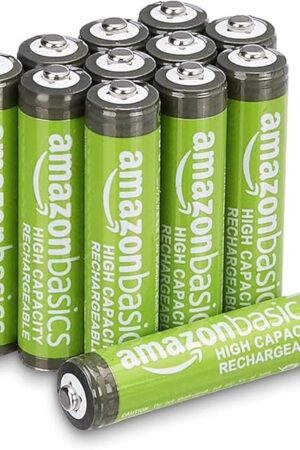 Amazon Basics Rechargeable AAA Batteries, 12-Pack, 850 mAh, NiMH High-Capacity Batteries, Recharge up to 500x Times, Pre-Charged