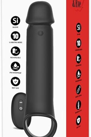 Adam & Eve Adams XL Vibrating Extension, Penis Sleeve Adds 3 Inches with Remote Control Vibration, Stretchy Ball Strap for Secure Fit, 10 Vibration Modes, Rechargeable Silicone, Couples Pleasure Toy