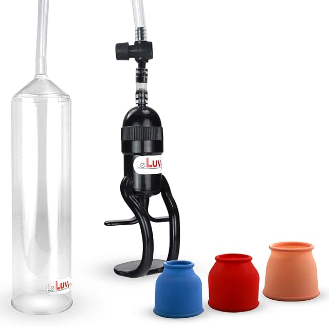 LeLuv Vacuum Pump Easyop ZGrip Handle Natural Male Enhancement Bundle with 3 Cylinder Seal Sizes of Sleeves
