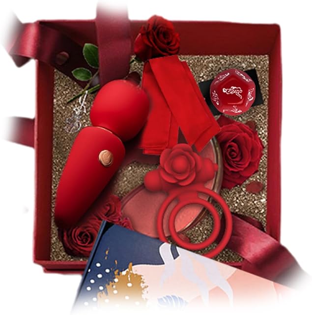 Couple Vibrator Fun Dice Adult Toy Set with Powerful Rechargeable Massager, Mini Vibrator and Rose Cock Ring Clitoris - Lover Christmas Gift Sex Toy