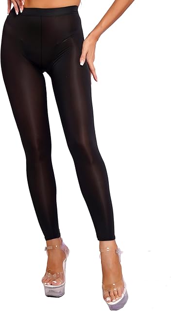 Women's Sexy Transparent Leggings Sheer Mesh Leggings Pants Mid Waist Long Pants Lingeries