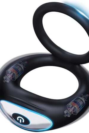 Vibrating Cock Ring with 10 Powerful Vibrating Modes Double Silicone Penis Vibrators Dildo, Penis Cock Stimulator Sex Toys Vibrators for Men Female Couple, Adult Sex Toys & Games Black