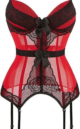 Women Lace Garter Lingerie Set Teddy Corset Lingerie Boudoir Outfits Sexy Eyelash Snap Crotch with Garter Bodysuit