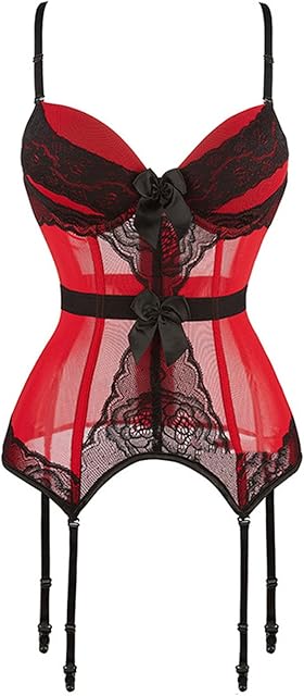 Women Lace Garter Lingerie Set Teddy Corset Lingerie Boudoir Outfits Sexy Eyelash Snap Crotch with Garter Bodysuit