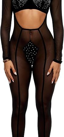 womens Caught Your Eye Velvet Rhinestone Jumpsuit Lingerie Set