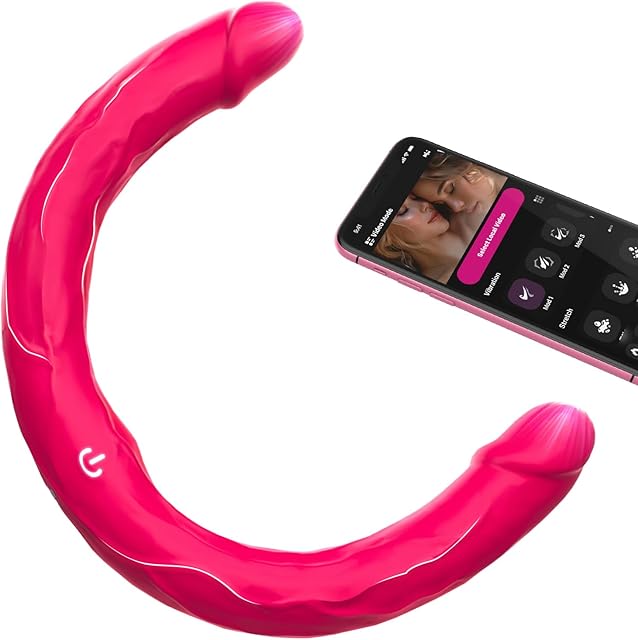 Double Dildo Vibrator Sex Toys: Double Sided Long Dildo with Realistic Glans and Veins Lesbian Sex Toys,Vibrating Strapless Dildos Silicone G Spot and Anal Vibrator with 10 Vibration for Women Couples