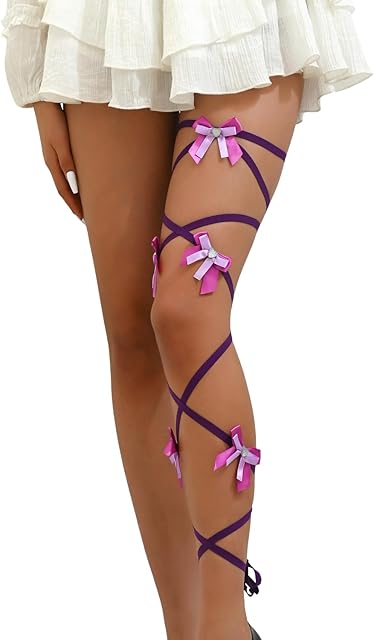 Women's Leg Wraps Ribbon Bow Leg Straps Elastic Festival Accessories Sexy Rave Concert Party Stockings
