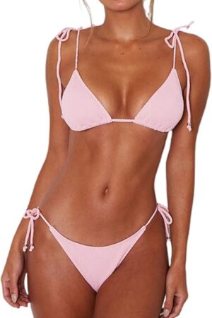 Women's Two Piece Bikini Set Sexy Triangle Top Bathing Suits Swimsuit String Tie Side Bikini Bottoms Swimwear