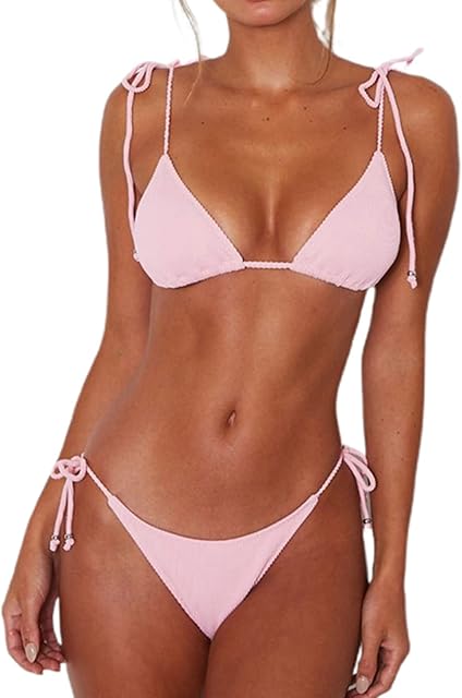 Women's Two Piece Bikini Set Sexy Triangle Top Bathing Suits Swimsuit String Tie Side Bikini Bottoms Swimwear