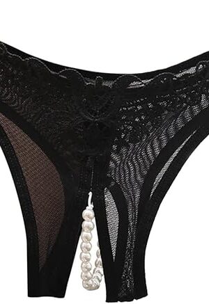 Women Sexy Underwear Lace Open Cut Pearl Massage Hollow Low Waist Triangle G String Pants Butt Panties plus Size