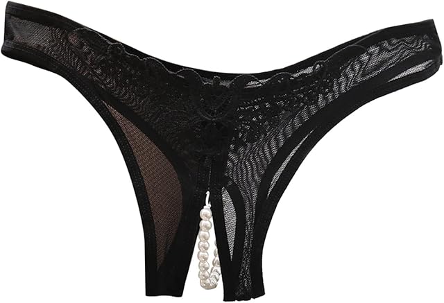 Women Sexy Underwear Lace Open Cut Pearl Massage Hollow Low Waist Triangle G String Pants Butt Panties plus Size