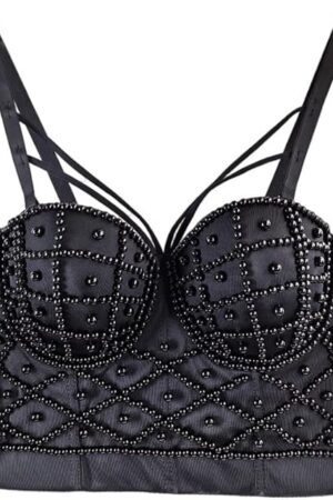 Women's Handmade Beaded Pearl Lingerie with Crisscross Straps - Sexy Bustier Top