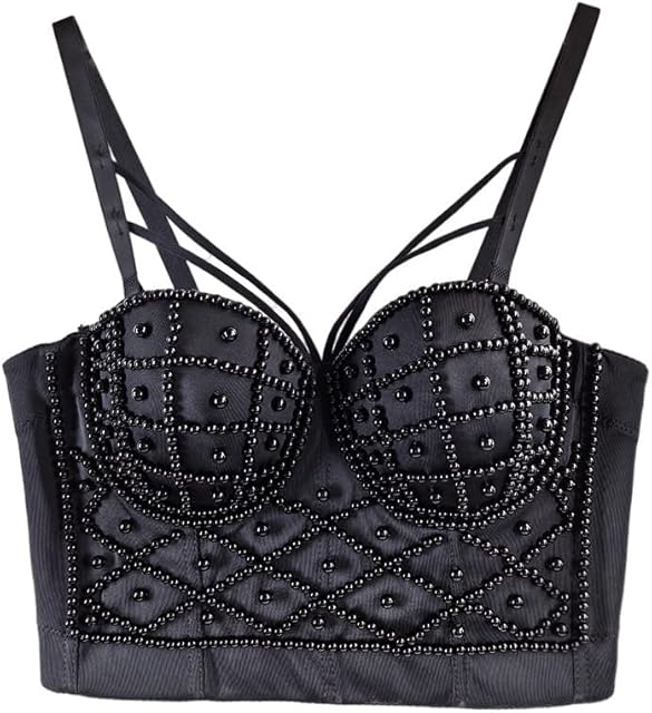 Women's Handmade Beaded Pearl Lingerie with Crisscross Straps - Sexy Bustier Top