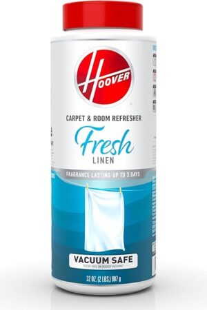 Hoover Carpet and Room Refresher, 32 oz, Carpet Powder, Odor Remover, Fresh Linen Scent, Vacuum Cleaner Safe, For Use on Carpets, Rugs, Couches and More, For Home Use