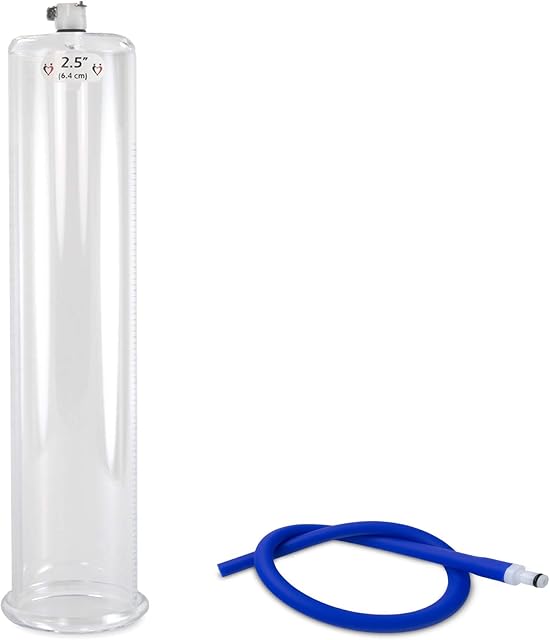 LeLuv 2.50" x 12" Penis Pump Vacuum Cylinder Adult Toy with 18" Royal Blue Silicone Non-Collapsable Hose and Male/Female Air-Tight Locking Fittings