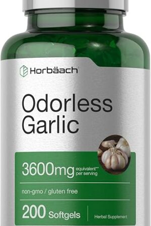 Horb?ach Odorless Garlic Softgels 3600 mg | 200 Count | Ultra Potent Garlic Extract | Non-GMO & Gluten Free Supplement